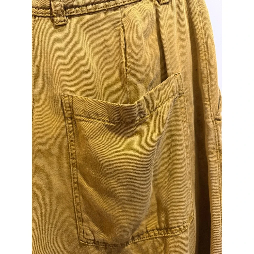 Zara Mustard Yellow Linen Blend Utility Pants Straight Leg Ochre Size M 4877/244
